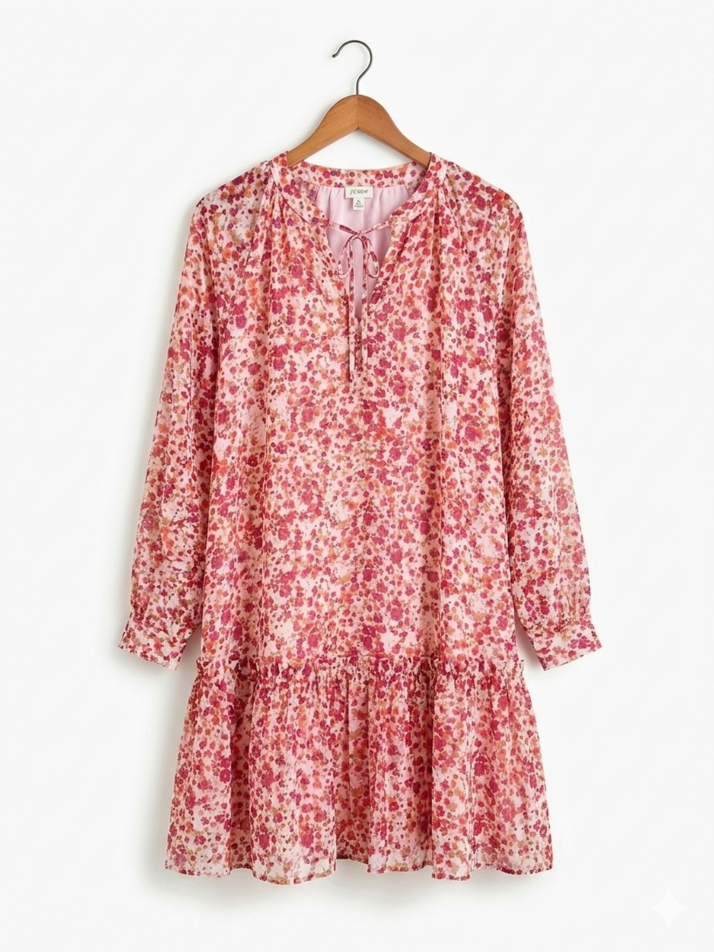 NWT J.Crew Pink Floral Drop Waist Mini Ruffle Hem V-Neck Tie Chiffon Dress Sz M
